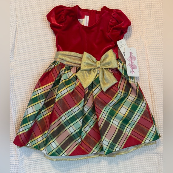Bonnie Baby Other - Bonnie Baby Red Plaid Christmas Dress with Gold Bow